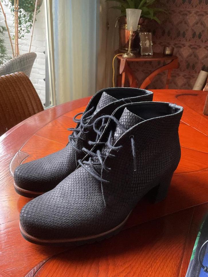 PRACHTIGE DUREA ENKELAARSJES ZWART DIERENPRINT MT 6,5 K, Kleding | Dames, Schoenen, Zo goed als nieuw, Lage of Enkellaarzen, Zwart