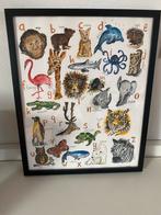 Abc poster dieren handgeschilderd 40x50cm, Huis en Inrichting, Woonaccessoires | Schilderijen, Tekeningen en Foto's, Ophalen of Verzenden