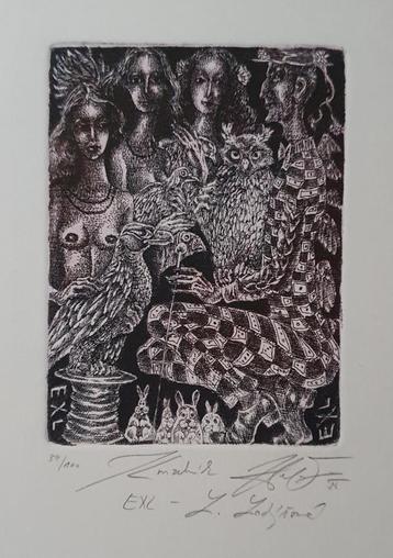 Exlibris /Ex libris H. Capova, vrouwen, vogels, konijntjes beschikbaar voor biedingen