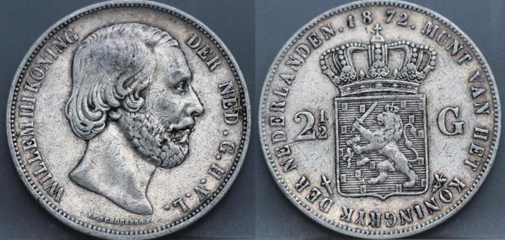 Zilveren rijksdaalder 1872 - 2 1/2 gulden 1872 Willem 3, Postzegels en Munten, Munten | Nederland, Losse munt, 2½ gulden, Koning Willem III