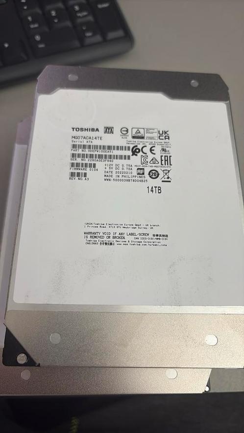 Toshiba 14TB sata600 3,5 inch hardeschijf, Computers en Software, Harde schijven, Zo goed als nieuw, Intern, HDD, SATA, Ophalen of Verzenden