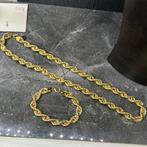 14k gouden ketting rope armband set schakel dik model, Ophalen of Verzenden, Zo goed als nieuw, Goud