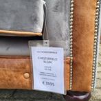 Grote Chesterfield bank met keerbare kussens stof en leer, Huis en Inrichting, Banken | Bankstellen, 75 tot 100 cm, Rechte bank