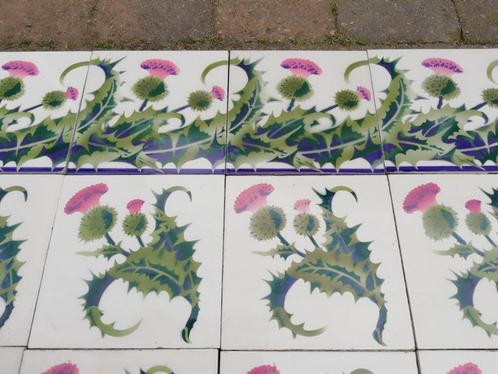 art nouveau tegeltableau v achter fornuis groen-roze-paars, Antiek en Kunst, Antiek | Wandborden en Tegels, Ophalen