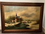 Olieverfschilderij op doek Winters Landschap R. Korst, Antiek en Kunst, Kunst | Schilderijen | Klassiek, Ophalen of Verzenden