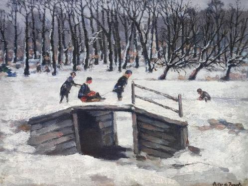 Pieter de Zwart (1880-1967) - Sneeuwpret, Antiek en Kunst, Kunst | Schilderijen | Klassiek, Ophalen of Verzenden