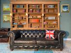 Stoere Chesterfield bank vintage zwart GRATIS BEZORGD, Gebruikt, 125 cm of meer, Leer, Ophalen of Verzenden