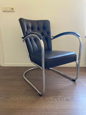 Gispen 412 GE fauteuil, chroom, donkerbruin leder beschikbaar voor biedingen