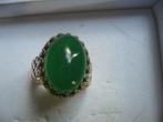 MOOIE ZILVEREN RING MET GROENE AGAAT MAAT 19,5, Antiek en Kunst, Verzenden, Zilver