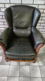 Groene leren fauteuil, Huis en Inrichting, Fauteuils, Ophalen, Gebruikt, Leer