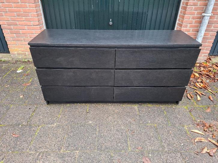 1 rechthoekige zwartbruine IKEA MALM ladekast met 6 laden, Huis en Inrichting, Kasten | Ladekasten, Gebruikt, Minder dan 100 cm