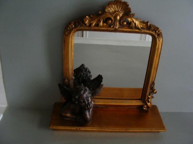 Brocante kinder kapspiegel met engel Goudkleur, Ophalen