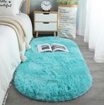 Blauw Ovaal Hoogpolig Vloerkleed / Kleed Tapijt Mat Pluche, Verzenden, Nieuw, Blauw, Ovaal