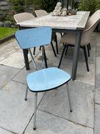 Vintage lichtblauwe formica keukenstoel jaren 60, Huis en Inrichting, Stoelen, Ophalen, Gebruikt, Jaren 60, Blauw