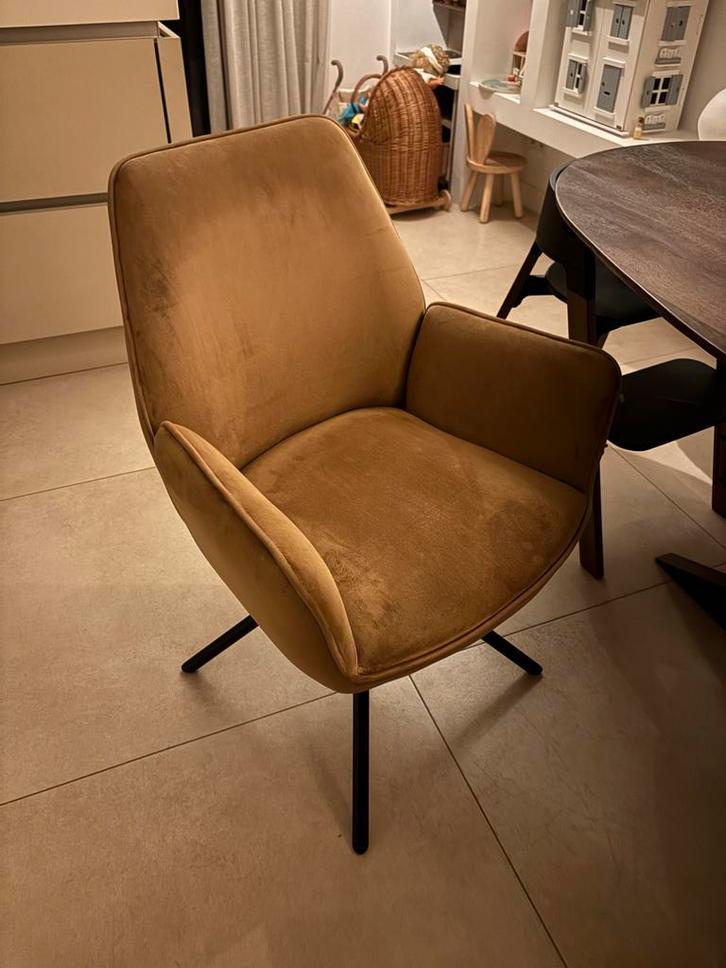 6x Woood Amber Velvet Eetkamerstoelen Karamel, Huis en Inrichting, Stoelen, Zo goed als nieuw, Vijf, Zes of meer stoelen, Metaal