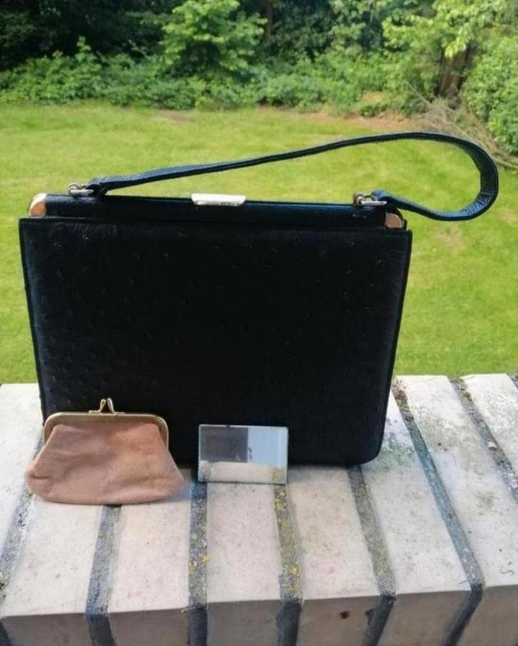Curbeau Curio zwartleren vintage klassieke handtas, 21x26 cm, Sieraden, Tassen en Uiterlijk, Tassen | Damestassen, Gebruikt, Handtas