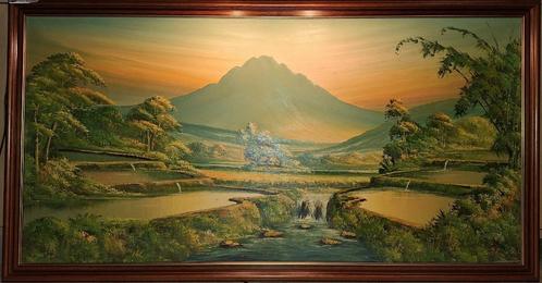 Landschap | Indonesië | Met schilderijlamp, Antiek en Kunst, Kunst | Schilderijen | Klassiek, Ophalen