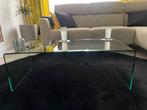 Moderne glazen salontafel met afgeronde hoeken, Huis en Inrichting, Tafels | Salontafels, Ophalen, Gebruikt, 100 tot 150 cm, 50 tot 100 cm