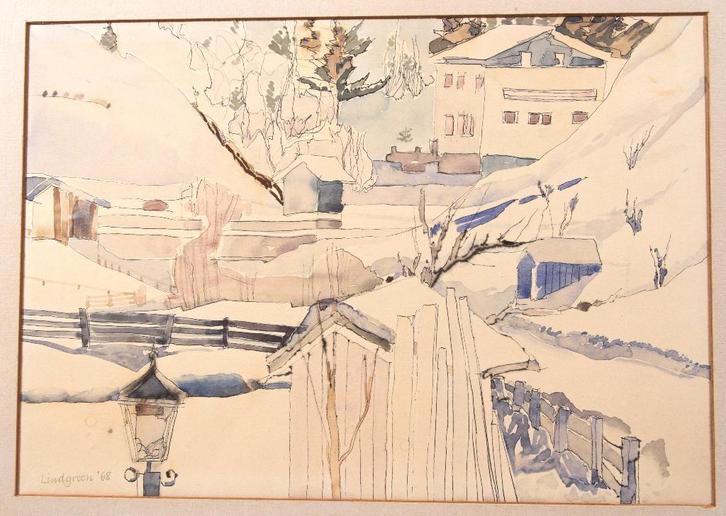 Aquarel: Ronald T. Lindgreen, Antiek en Kunst, Kunst | Schilderijen | Klassiek, Ophalen of Verzenden