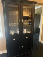 Servieskast zwart, Ophalen, 100 tot 150 cm, Glas, Landelijk