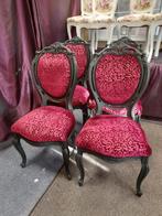 Set 4 mat zwarte barok stoelen opnieuw gestoffeerd, Antiek en Kunst, Antiek | Meubels | Stoelen en Banken, Ophalen
