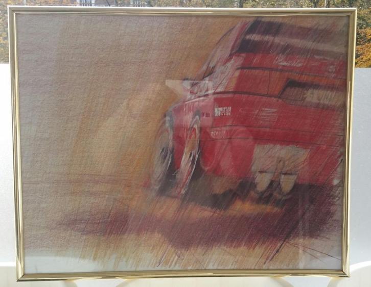 Messink lijst met glasplaat, rode auto, 50 - 40 cm, Huis en Inrichting, Woonaccessoires | Lijsten, Gebruikt, Minder dan 50 cm
