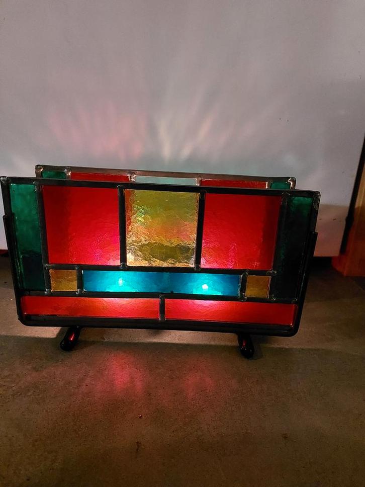 Tiffany  stijl glas in lood glaskunst wind licht thee lamp, Verzamelen, Retro, Huis en Inrichting, Ophalen of Verzenden