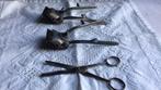 Oude kappersspullen/set van 2 handtondeuses + 1 schaar, Antiek en Kunst, Antiek | Gereedschap en Instrumenten, Ophalen of Verzenden