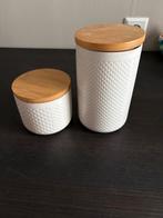 Set van 2 witte voorraadpotten met houten deksel, Ophalen of Verzenden, Zo goed als nieuw