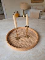Vintage midcentury rond dienblad hout weens stro, Ophalen of Verzenden, Gebruikt, Rond, Hout