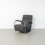 2x Leolux Scylla Fauteuil Hoog Gestreept Stof - Zwart Leer, Huis en Inrichting, Fauteuils, Metaal, 75 tot 100 cm, Ophalen of Verzenden