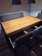 Mangohouten Eettafel Set: Tafel, Bankje & 5 Stoelen, Ophalen, 50 tot 100 cm, Zo goed als nieuw, Vijf personen of meer