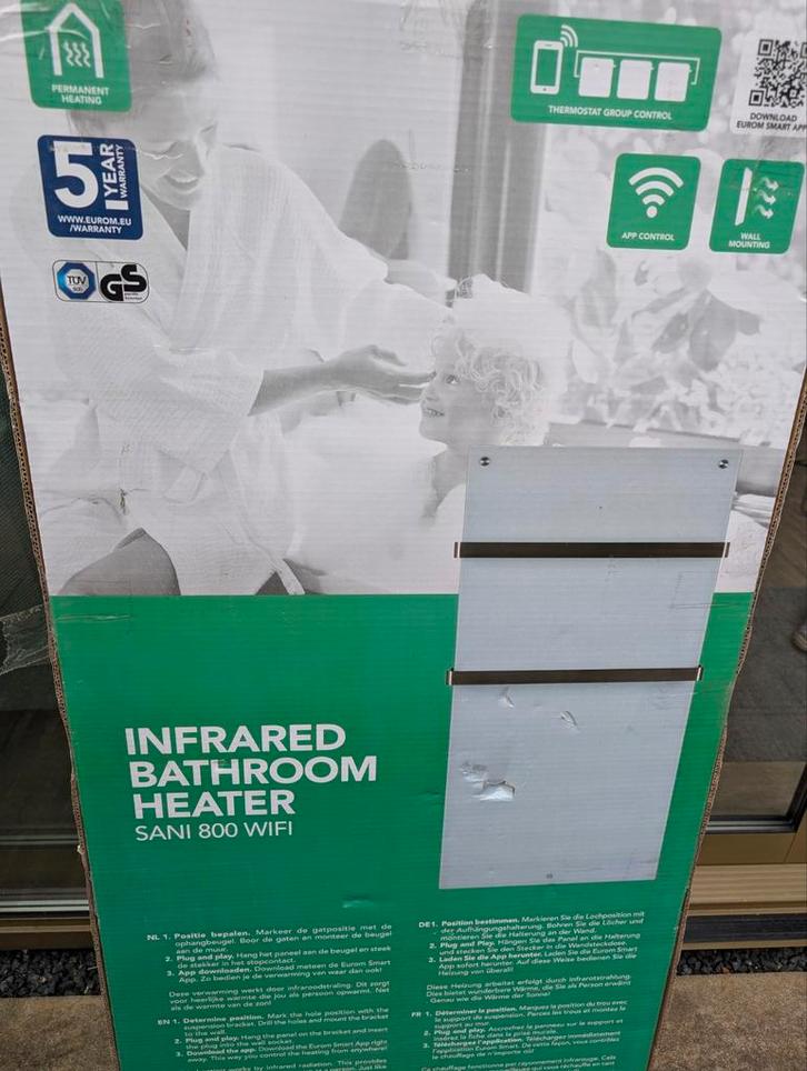 Eurom Sani 800watt WiFi Infrarood Badkamer Radiator, Doe-het-zelf en Verbouw, Verwarming en Radiatoren, Nieuw, Radiator, 500 tot 800 watt