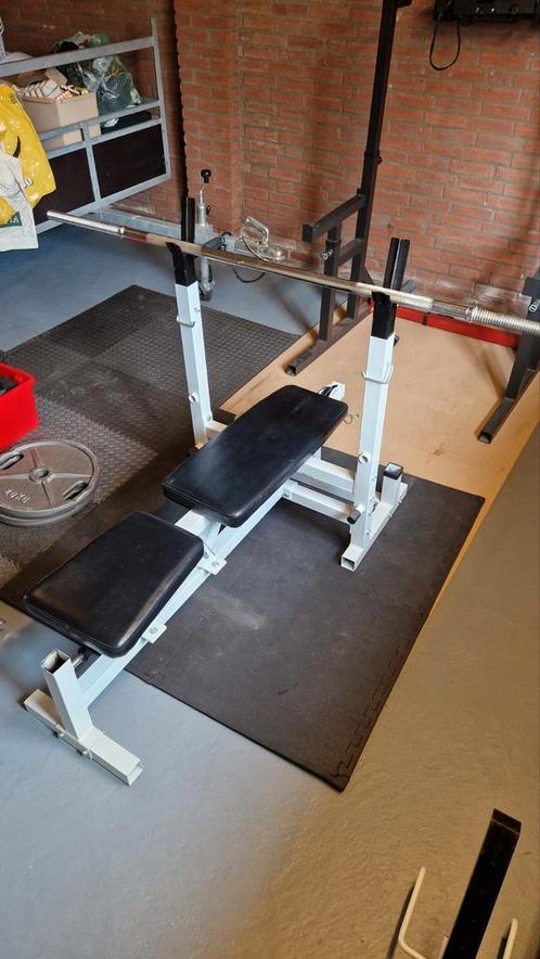 Fitness set met o.a. Bankdruk & Squatrack, Sport en Fitness, Fitnessmaterialen, Gebruikt, Halterset, Ophalen