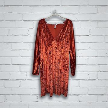 Asos Jurk Maat 48 Oranje Velours Mini V-hals Batwing beschikbaar voor biedingen