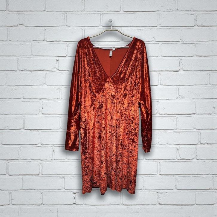 Asos Jurk Maat 48 Oranje Velours Mini V-hals Batwing, Kleding | Dames, Jurken, Zo goed als nieuw, Maat 46/48 (XL) of groter, Oranje
