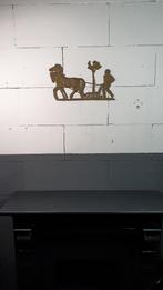 Antiek messing wandplaat, boer, paarden en ploeg. 7A11, Antiek en Kunst, Ophalen of Verzenden