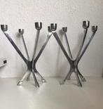 tweedelige kandelaar gepolijst aluminium 1980, Ophalen of Verzenden, Metaal, 25 tot 50 cm