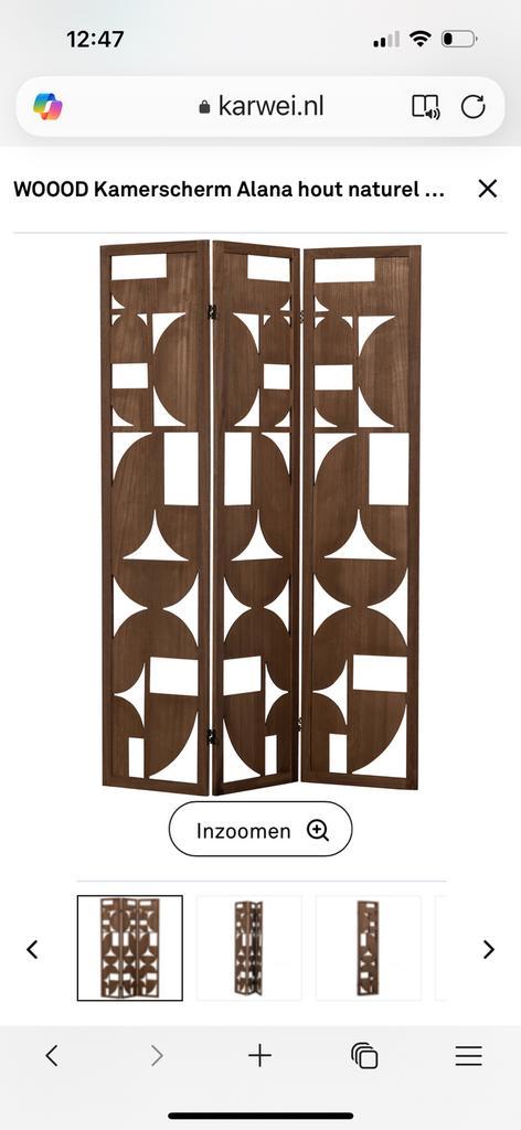 WOOOD Kamerscherm Alana hout naturel 172x120x2 cm, Huis en Inrichting, Overige Huis en Inrichting, Nieuw, Ophalen
