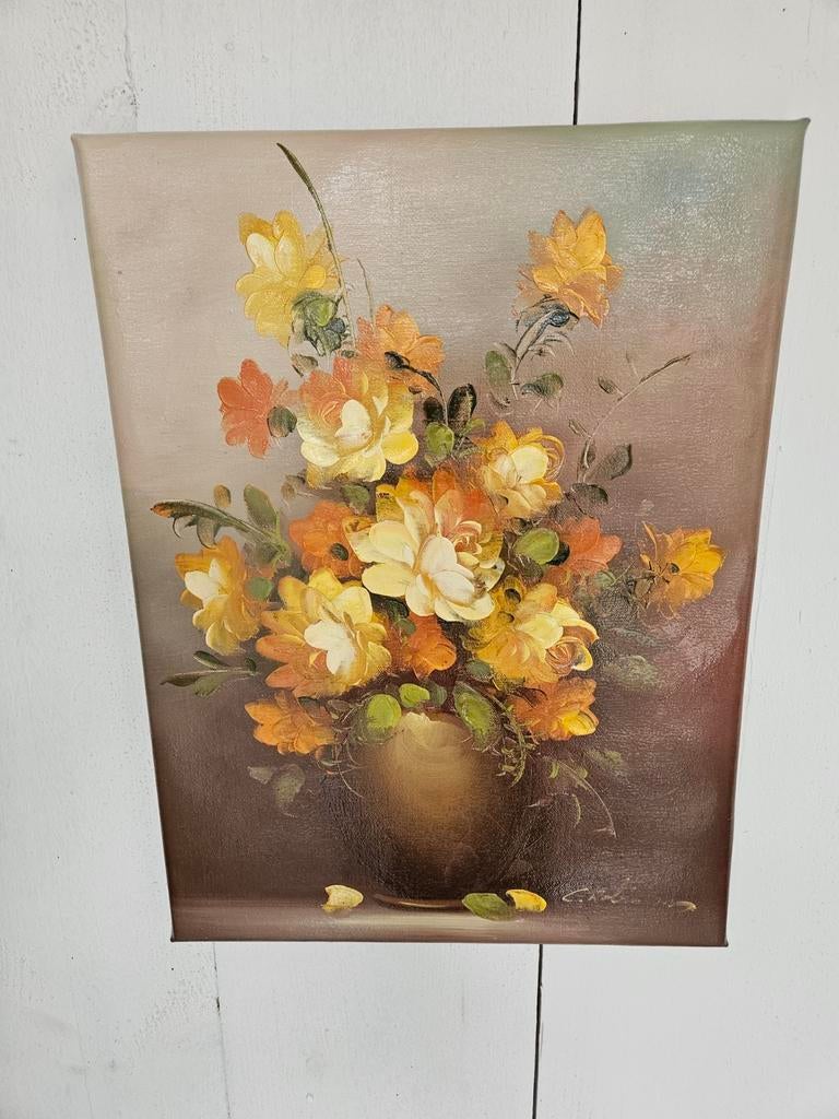 Vintage Stilleven Schilderij - Bloemen, Ophalen of Verzenden