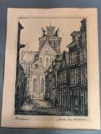 Oude prent van grote kerk Dordrecht., Antiek en Kunst, Ophalen of Verzenden
