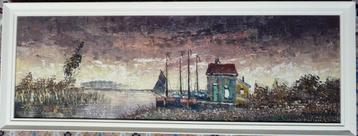 Zicht op het meer met boothuis ~1960 - doek - gelijst beschikbaar voor biedingen