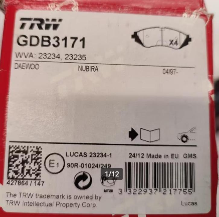 REMBLOKKEN ( TRW ) CHEVROLET TACUMA NIEUW !, Auto-onderdelen, Remmen en Aandrijving, Hyundai, Chevrolet, Daewoo, Nieuw, Ophalen of Verzenden