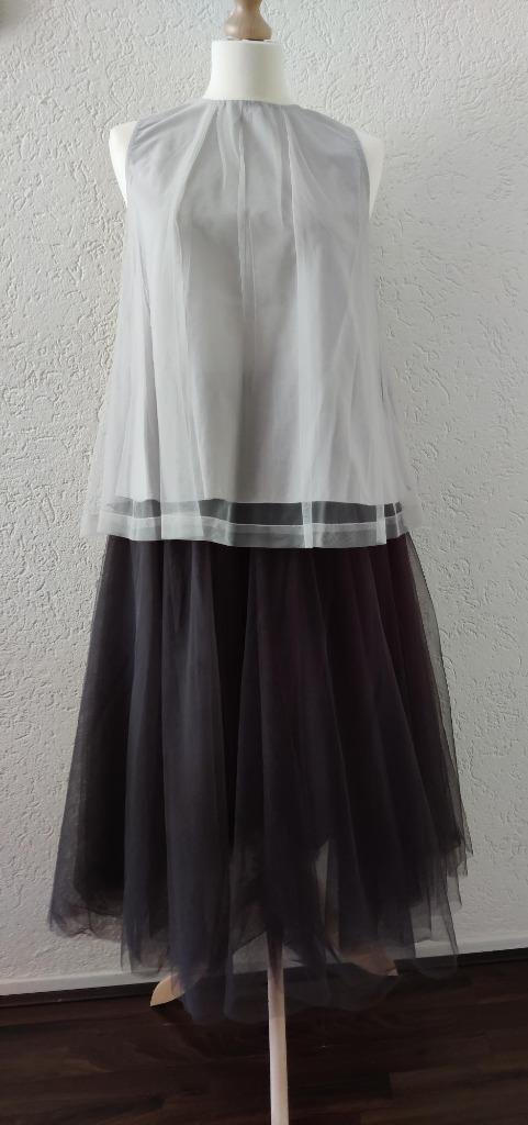 Cathrine Hammel set rok antraciet + top lichtgrijs, Kleding | Dames, Rokken, Zo goed als nieuw, Maat 38/40 (M), Grijs, Onder de knie