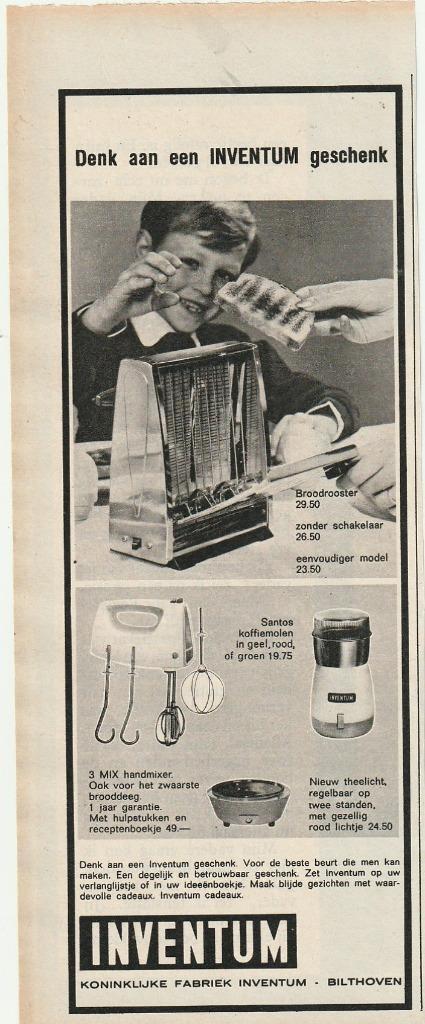 Retro reclame 1963 Inventum Bilthoven broodrooster, Verzamelen, Retro, Overige typen, Verzenden