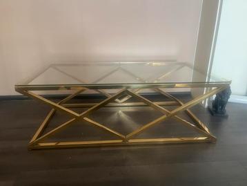 Glazen Salontafel met Gouden Onderstel beschikbaar voor biedingen