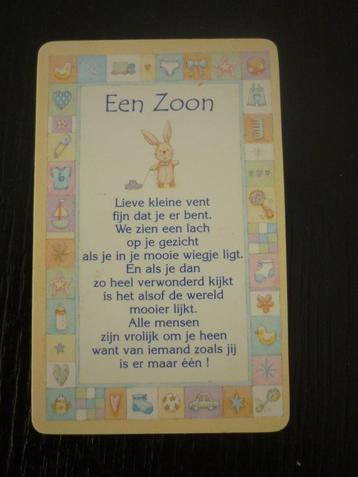 Kaartje zoon / Wenskaart / pasje met tekst / geboorte  beschikbaar voor biedingen