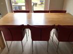 Teakhouten tafel met 6 leren stoelen, Huis en Inrichting, Tafels | Eettafels, 200 cm of meer, 100 tot 150 cm, Teakhout, Gebruikt