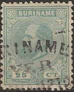 Suriname - Willem III - 25 c groenblauw, Verzenden, Gestempeld