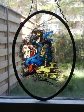 Oud gebrandschilderde houtbewerker raamhanger glas-in-lood beschikbaar voor biedingen
